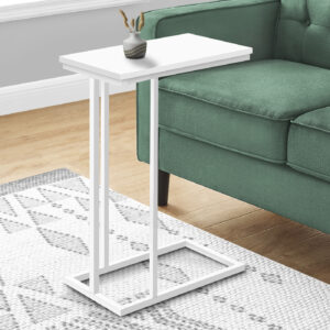 Accent Table, C-shaped, End, Side, Snack, Living Room, Bedroom, White Laminate, White Metal, Contemporary, Modern