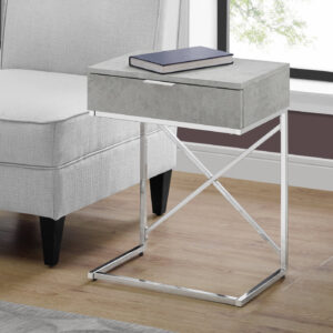 Accent Table, Side, End, Nightstand, Lamp, Storage Drawer, Living Room, Bedroom, Grey Laminate, Chrome Metal, Contemporary, Modern