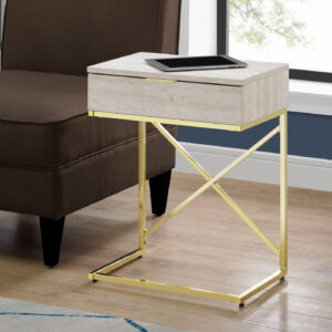 Accent Table, Side, End, Nightstand, Lamp, Storage Drawer, Living Room, Bedroom, Beige Marble Look Laminate, Gold Metal, Contemporary, Modern