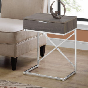 Accent Table, Side, End, Nightstand, Lamp, Storage Drawer, Living Room, Bedroom, Brown Laminate, Chrome Metal, Contemporary, Modern