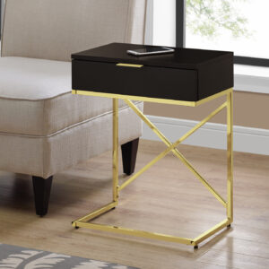 Accent Table, Side, End, Nightstand, Lamp, Storage Drawer, Living Room, Bedroom, Brown Laminate, Gold Metal, Contemporary, Modern