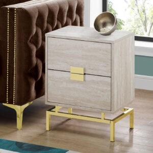 Accent Table, Side, End, Nightstand, Lamp, Storage Drawer, Living Room, Bedroom, Beige Marble Look Laminate, Gold Metal, Contemporary, Modern