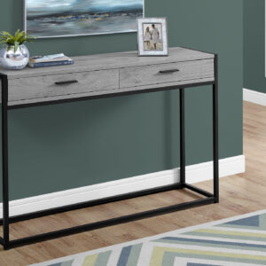 Accent Table, Console, Entryway, Narrow, Sofa, Storage Drawer, Living Room, Bedroom, Grey Laminate, Black Metal, Contemporary, Modern