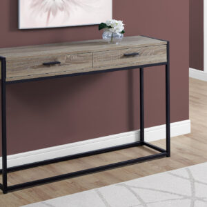 Accent Table, Console, Entryway, Narrow, Sofa, Storage Drawer, Living Room, Bedroom, Brown Laminate, Black Metal, Contemporary, Modern