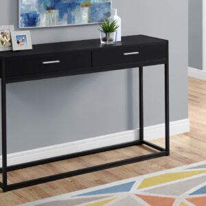 Accent Table, Console, Entryway, Narrow, Sofa, Storage Drawer, Living Room, Bedroom, Black Laminate, Black Metal, Contemporary, Modern