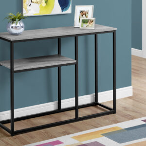 Accent Table, Console, Entryway, Narrow, Sofa, Living Room, Bedroom, Grey Laminate, Black Metal, Contemporary, Modern