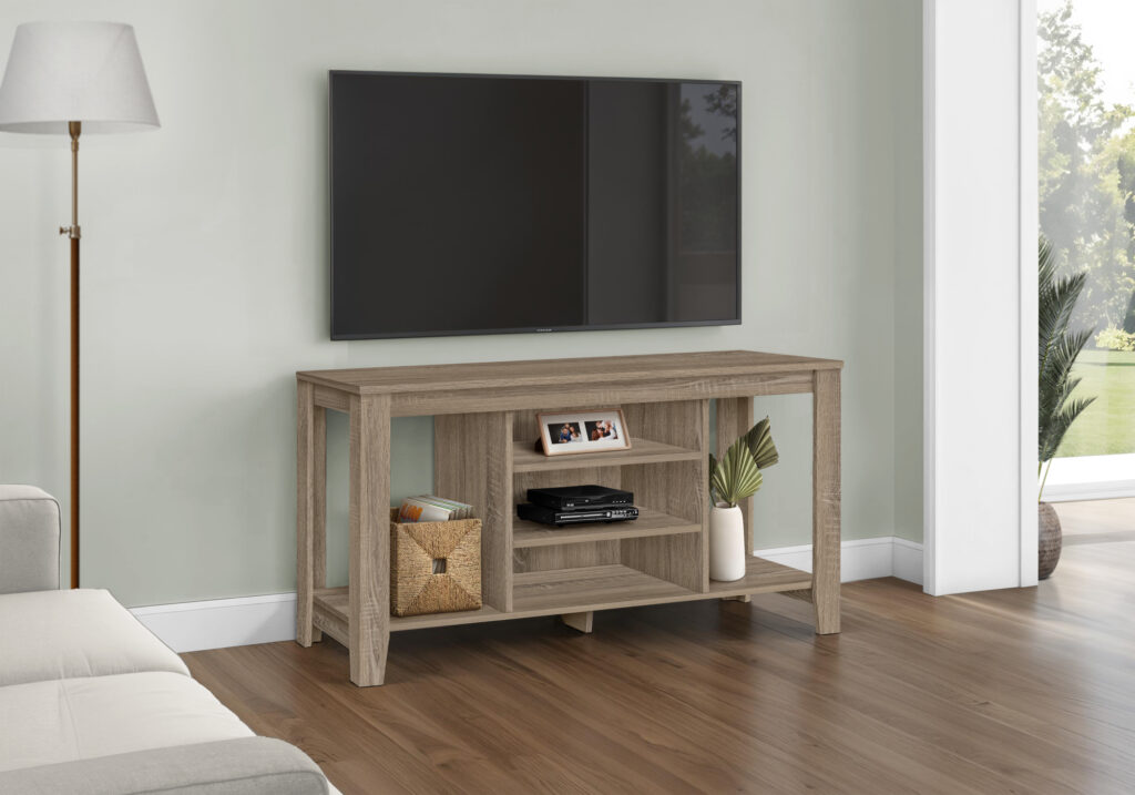 Tv Stand, 48 Inch, Console, Media Entertainment Center, Storage Shelves, Living Room, Bedroom, Brown Laminate, Contemporary, Modern