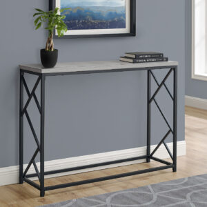 Accent Table, Console, Entryway, Narrow, Sofa, Living Room, Bedroom, Grey Laminate, Black Metal, Contemporary, Modern