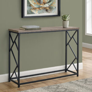 Accent Table, Console, Entryway, Narrow, Sofa, Living Room, Bedroom, Brown Laminate, Black Metal, Contemporary, Modern