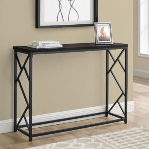 Accent Table, Console, Entryway, Narrow, Sofa, Living Room, Bedroom, Brown Laminate, Black Metal, Contemporary, Modern
