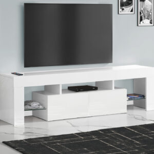 Tv Stand, 63 Inch, Console, Media Entertainment Center, Storage Cabinet, Living Room, Bedroom, Glossy White Laminate, Contemporary, Modern