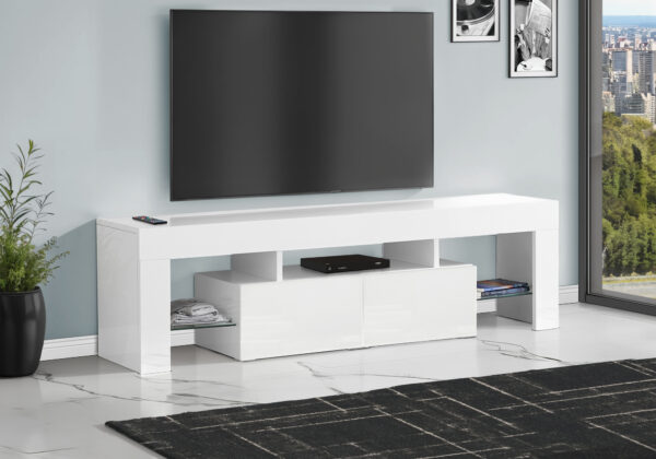 Tv Stand, 63 Inch, Console, Media Entertainment Center, Storage Cabinet, Living Room, Bedroom, Glossy White Laminate, Contemporary, Modern