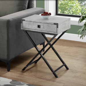 Accent Table, Side, End, Nightstand, Lamp, Storage Drawer, Living Room, Bedroom, Grey Laminate, Black Metal, Contemporary, Modern