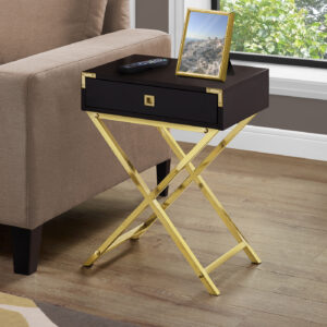 Accent Table, Side, End, Nightstand, Lamp, Storage Drawer, Living Room, Bedroom, Brown Laminate, Gold Metal, Contemporary, Modern