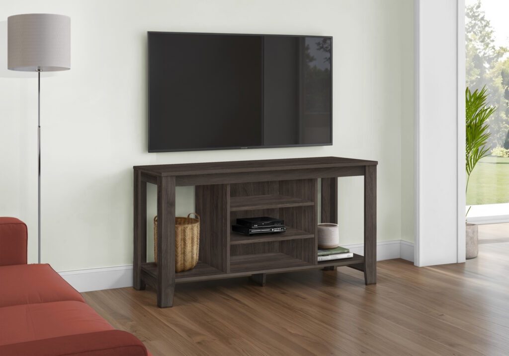 Tv Stand, 48 Inch, Console, Media Entertainment Center, Storage Shelves, Living Room, Bedroom, Brown Laminate, Contemporary, Modern
