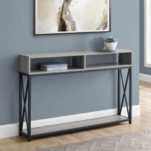 Accent Table, Console, Entryway, Narrow, Sofa, Living Room, Bedroom, Grey Laminate, Black Metal, Contemporary, Modern