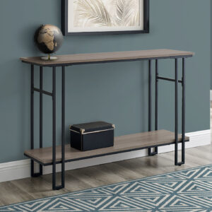 Accent Table, Console, Entryway, Narrow, Sofa, Living Room, Bedroom, Brown Laminate, Black Metal, Contemporary, Modern