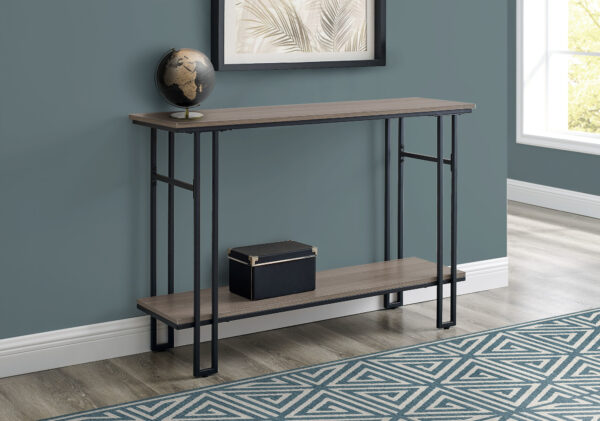 Accent Table, Console, Entryway, Narrow, Sofa, Living Room, Bedroom, Brown Laminate, Black Metal, Contemporary, Modern