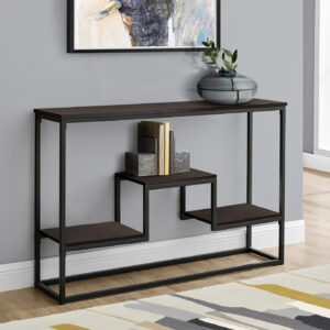 Accent Table, Console, Entryway, Narrow, Sofa, Living Room, Bedroom, Brown Laminate, Black Metal, Contemporary, Modern