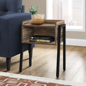 Accent Table, Side, End, Nightstand, Lamp, Living Room, Bedroom, Brown Laminate, Black Metal, Contemporary, Modern