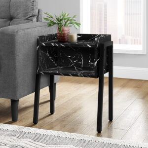 Accent Table, Side, End, Nightstand, Lamp, Living Room, Bedroom, Black Marble Look Laminate, Black Metal, Contemporary, Modern