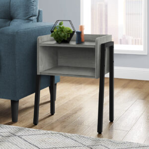 Accent Table, Side, End, Nightstand, Lamp, Living Room, Bedroom, Grey Laminate, Black Metal, Contemporary, Modern