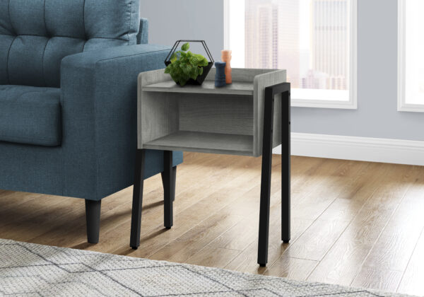 Accent Table, Side, End, Nightstand, Lamp, Living Room, Bedroom, Grey Laminate, Black Metal, Contemporary, Modern