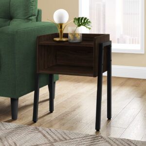 Accent Table, Side, End, Nightstand, Lamp, Living Room, Bedroom, Brown Laminate, Black Metal, Contemporary, Modern
