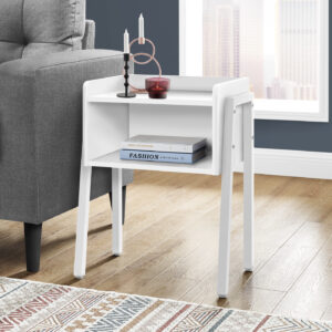 Accent Table, Side, End, Nightstand, Lamp, Living Room, Bedroom, White Laminate, White Metal, Contemporary, Modern
