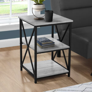Accent Table, Side, End, Nightstand, Lamp, Living Room, Bedroom, Grey Laminate, Black Metal, Contemporary, Modern