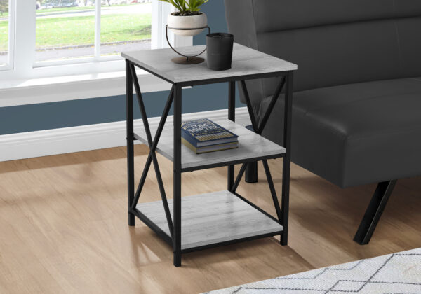 Accent Table, Side, End, Nightstand, Lamp, Living Room, Bedroom, Grey Laminate, Black Metal, Contemporary, Modern