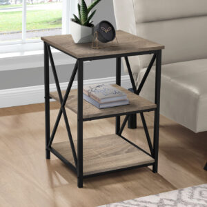 Accent Table, Side, End, Nightstand, Lamp, Living Room, Bedroom, Brown Laminate, Black Metal, Contemporary, Modern