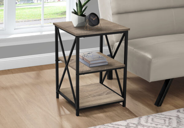 Accent Table, Side, End, Nightstand, Lamp, Living Room, Bedroom, Brown Laminate, Black Metal, Contemporary, Modern