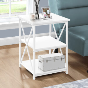 Accent Table, Side, End, Nightstand, Lamp, Living Room, Bedroom, White Laminate, White Metal, Contemporary, Modern