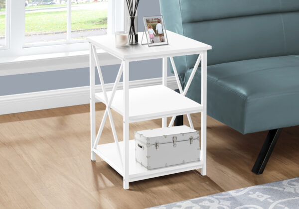 Accent Table, Side, End, Nightstand, Lamp, Living Room, Bedroom, White Laminate, White Metal, Contemporary, Modern