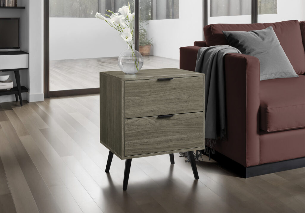 Accent Table, Bedroom, End, Living Room, Nightstand, Side Table, Storage Drawer, Grey Laminate, Modern, Contemporary