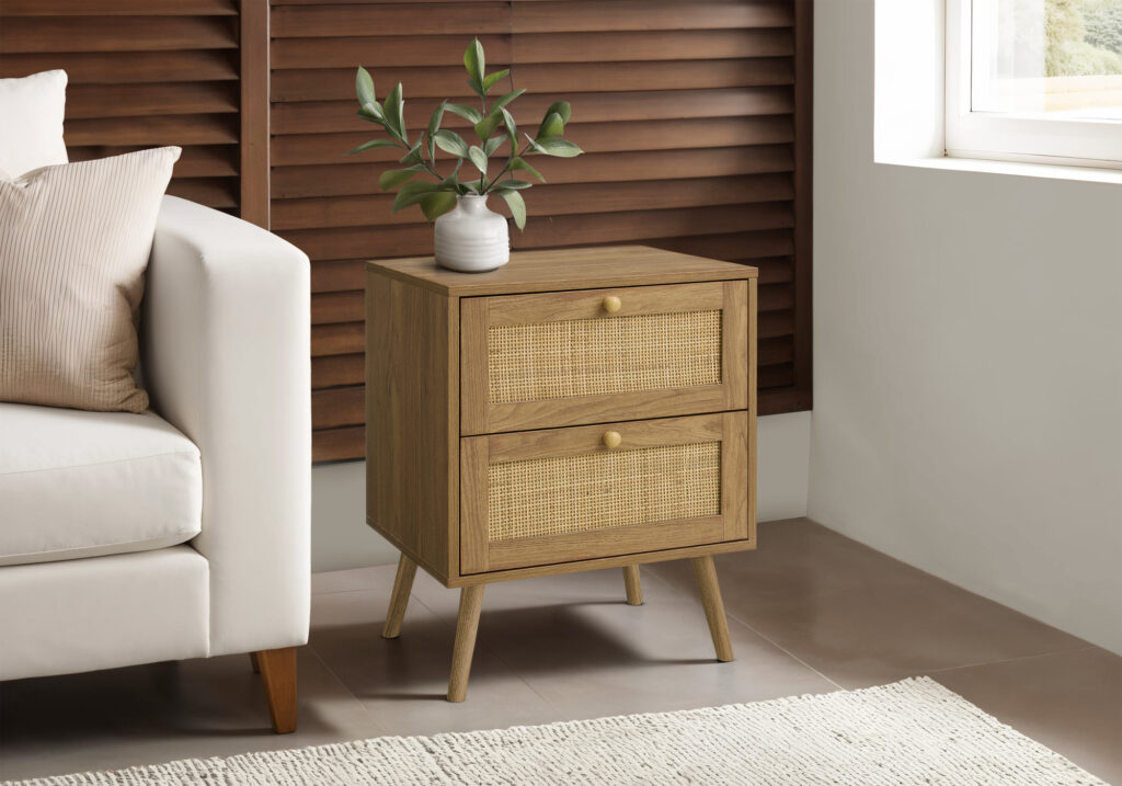 Accent Table, Side Table, End, Bedroom, Living Room, Nightstand, Storage Drawer, Walnut Laminate, Modern, Contemporary