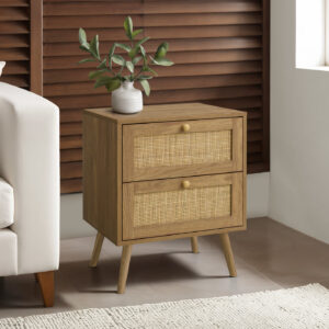 Accent Table, Side Table, End, Bedroom, Living Room, Nightstand, Storage Drawer, Walnut Laminate, Modern, Contemporary