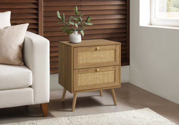 Accent Table, Side Table, End, Bedroom, Living Room, Nightstand, Storage Drawer, Walnut Laminate, Modern, Contemporary