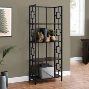 Bookshelf, Bookcase, Etagere, 4 Tier, 62"H, Office, Bedroom, Brown Laminate, Black Metal, Contemporary, Modern