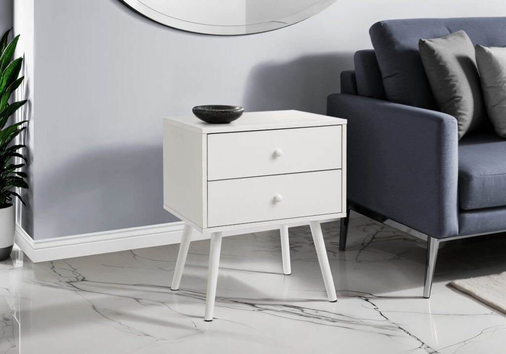 Accent Table, Bedroom, End, Living Room, Nightstand, Side Table, Storage Drawer, White Laminate, Modern, Contemporary