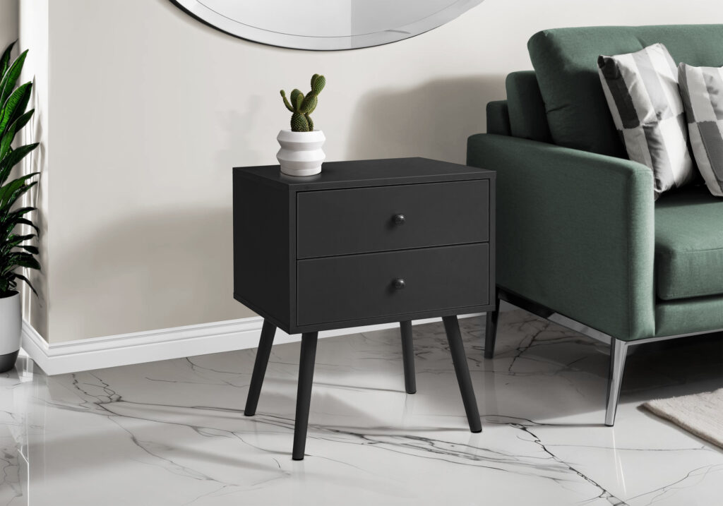 Accent Table, Bedroom, End, Living Room, Nightstand, Side Table, Storage Drawer, Black Laminate, Modern, Contemporary