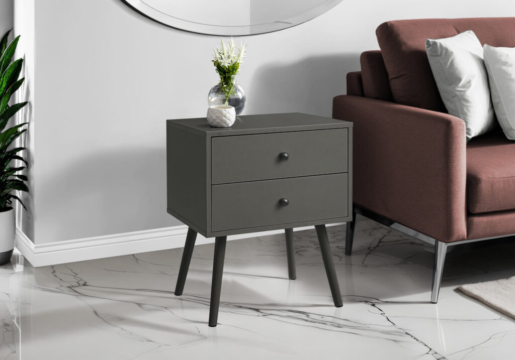 Accent Table, Bedroom, End, Living Room, Nightstand, Side Table, Storage Drawer, Grey Laminate, Modern, Contemporary