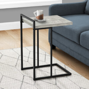 Accent Table, C-shaped, End, Side, Snack, Living Room, Bedroom, Grey Laminate, Black Metal, Contemporary, Modern
