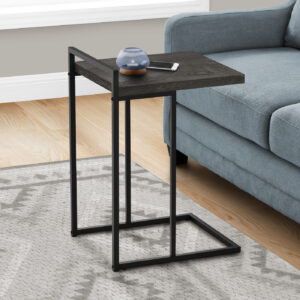Accent Table, C-shaped, End, Side, Snack, Living Room, Bedroom, Black Laminate, Black Metal, Contemporary, Modern