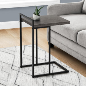 Accent Table, C-shaped, End, Side, Snack, Living Room, Bedroom, Grey Laminate, Black Metal, Contemporary, Modern