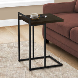 Accent Table, C-shaped, End, Side, Snack, Living Room, Bedroom, Brown Laminate, Black Metal, Contemporary, Modern