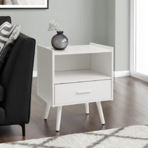 Accent Table, Side Table, End, Storage Drawer, Nightstand, Bedroom, Living Room, White Laminate, Contemporary, Modern
