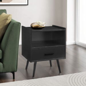 Accent Table, Side Table, End, Storage Drawer, Nightstand, Bedroom, Living Room, Black Laminate, Contemporary, Modern