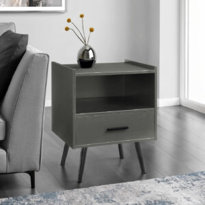 Accent Table, Side Table, End, Storage Drawer, Nightstand, Bedroom, Living Room, Grey Laminate, Contemporary, Modern